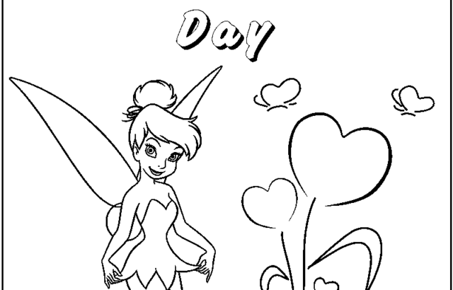 Valentine's Day coloring page with fairy and hearts