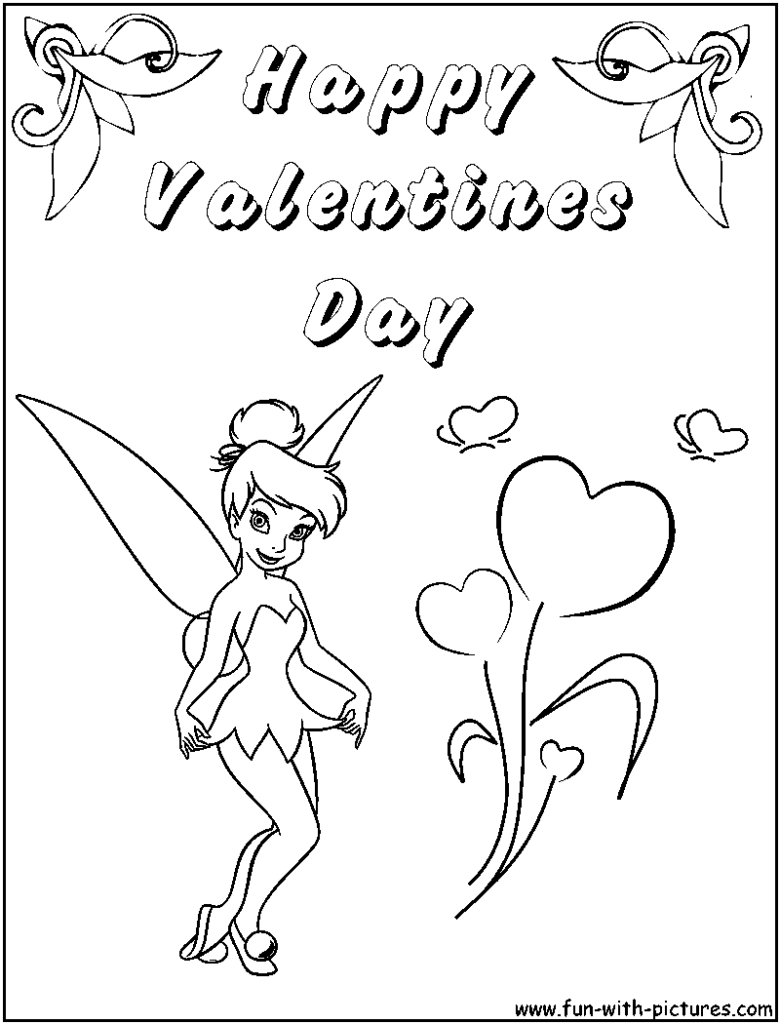 Valentine's Day coloring page with fairy and hearts