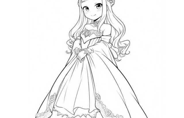 Anime-style princess in ornate gown, standing centered