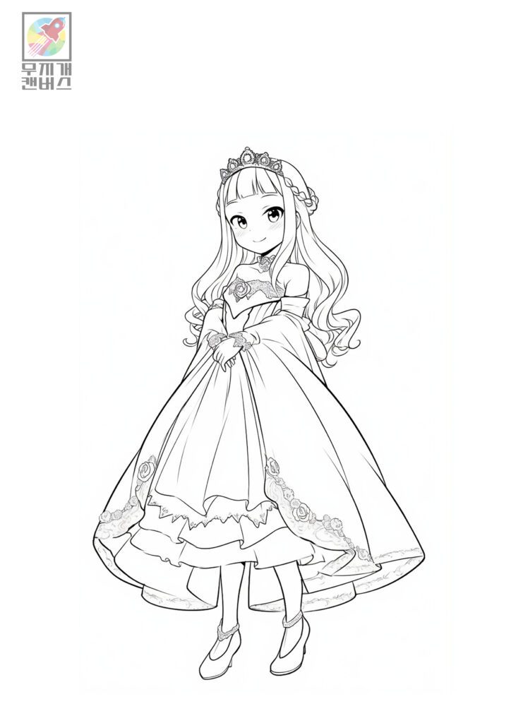 Anime-style princess in ornate gown, standing centered