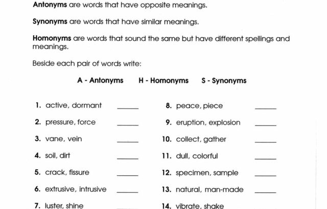 Black-and-white rocks and minerals worksheet with word pairs