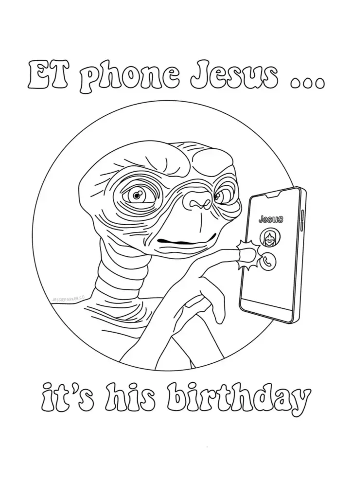 Line drawing of alien using a smartphone