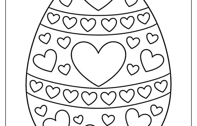 Decorative Easter egg with heart patterns line art