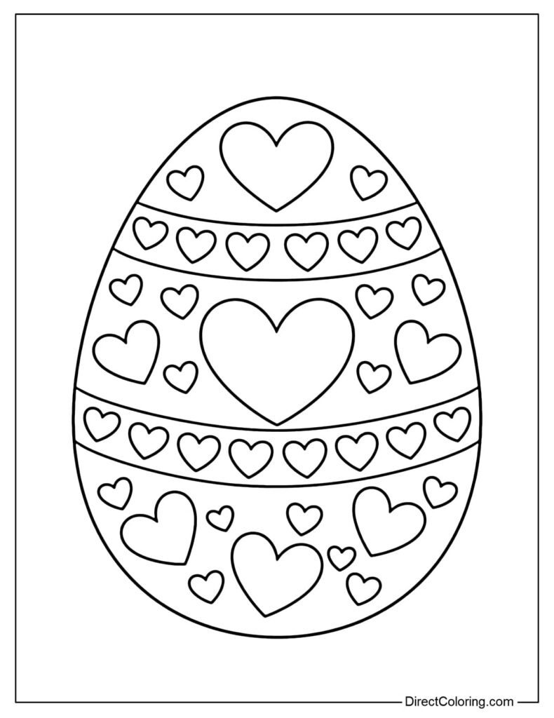 Decorative Easter egg with heart patterns line art