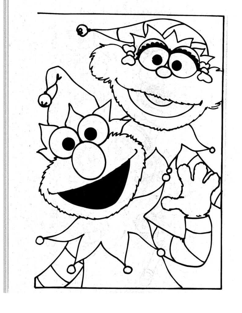 Two Sesame Street characters in Santa hats