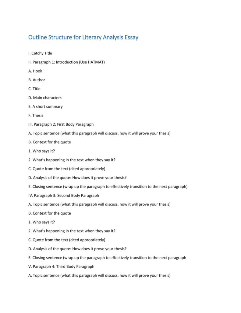 Literary analysis essay outline on white page