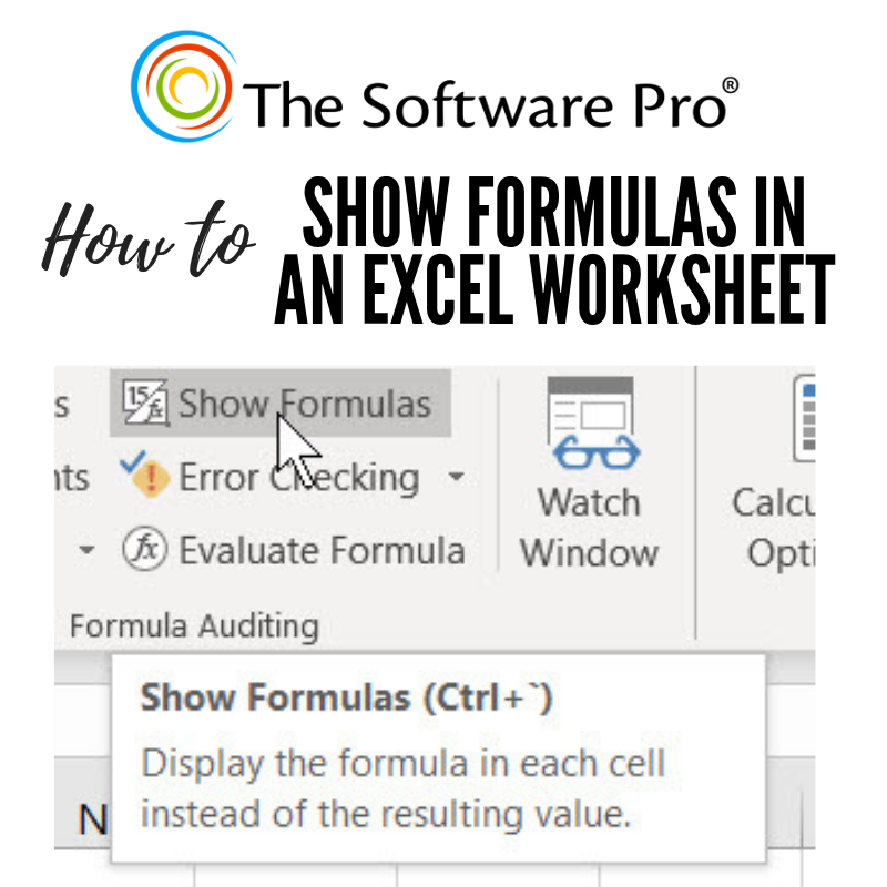 Tutorial graphic showing Excel Show Formulas command screenshot