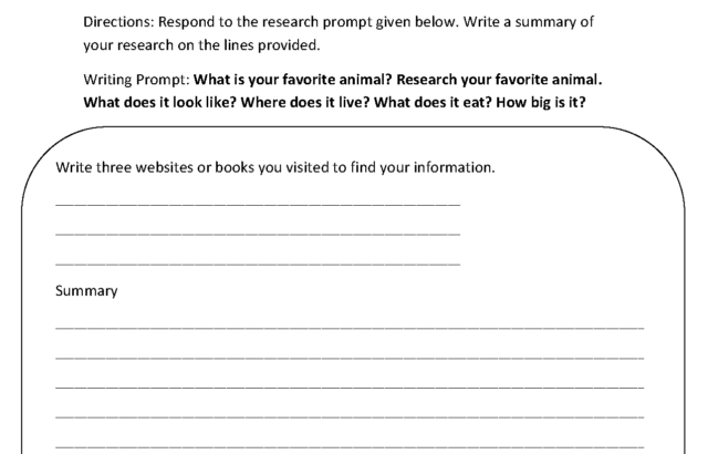 Animal research writing worksheet with blank lines