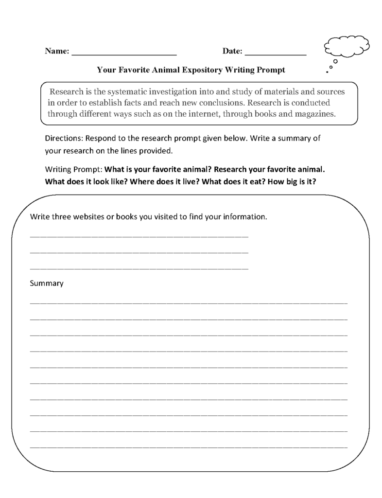 Animal research writing worksheet with blank lines