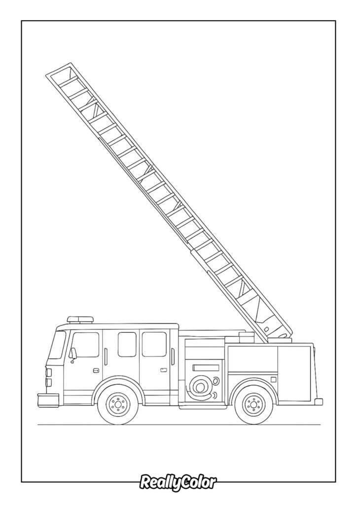 Ladder fire truck coloring page outline drawing