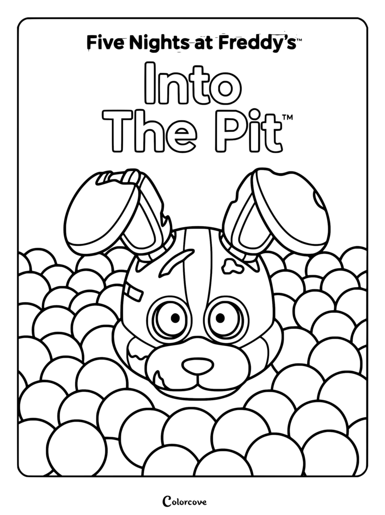 Black-and-white coloring page of a cartoon animal head in balls