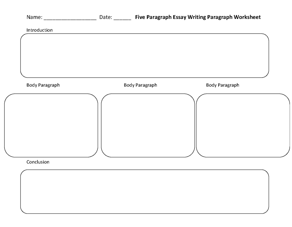 Five paragraph essay worksheet with blank boxes