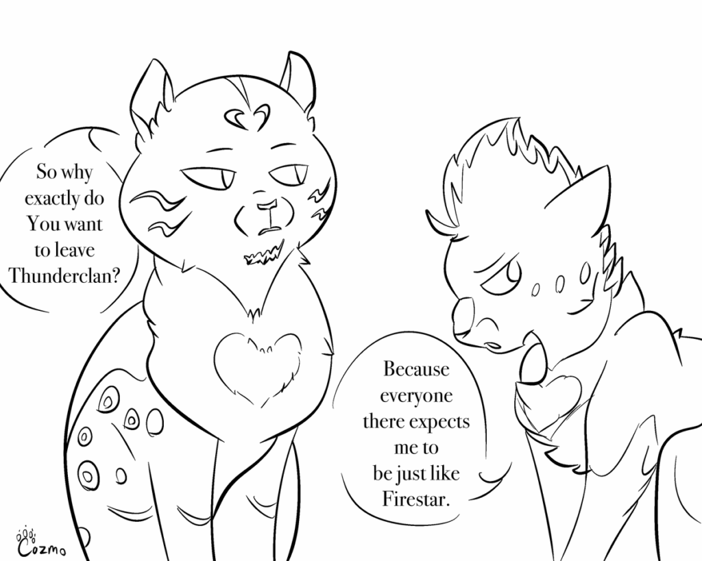 Two drawn cats with speech bubbles on white background