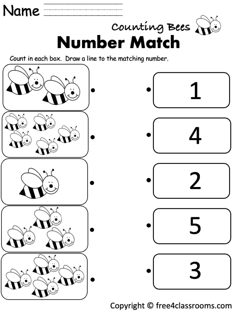 Five bee illustrations on left, numbers 1,4,2,5,3 on right