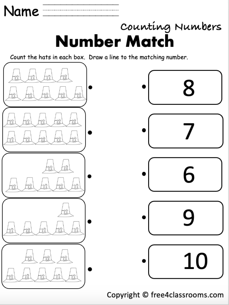 Counting numbers worksheet with hats and number boxes