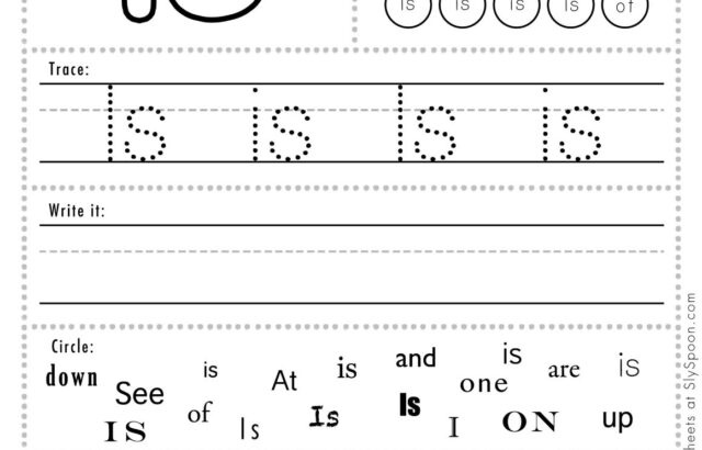 Sight word practice worksheet for “is