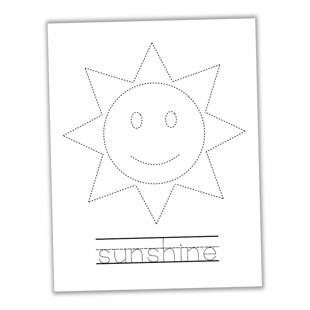 Dotted smiling sun worksheet with the word sunshine