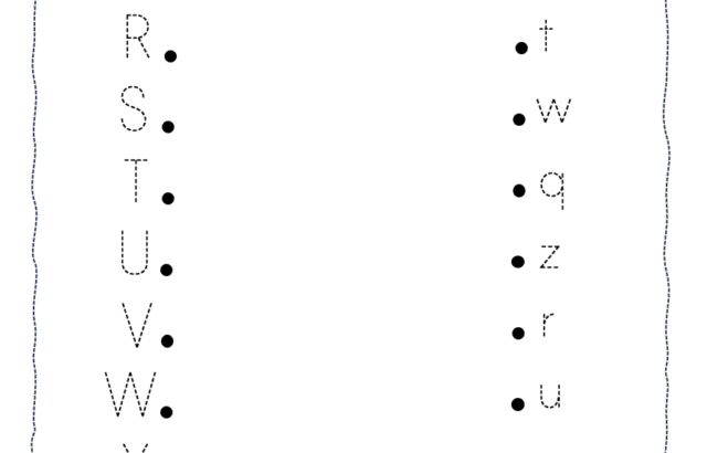 Alphabet tracing and matching worksheet with dotted letters