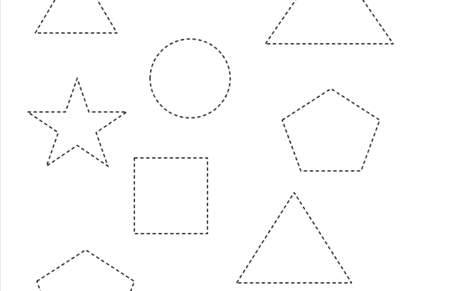 Printable worksheet with dashed geometric shapes and text