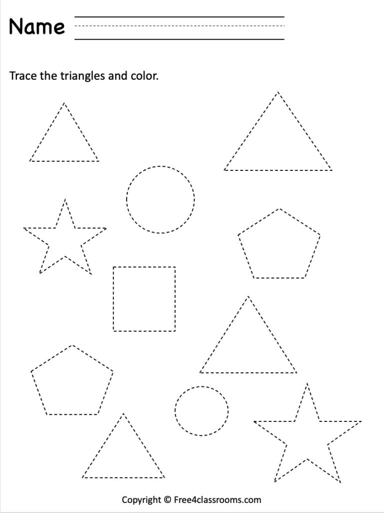 Printable worksheet with dashed geometric shapes and text