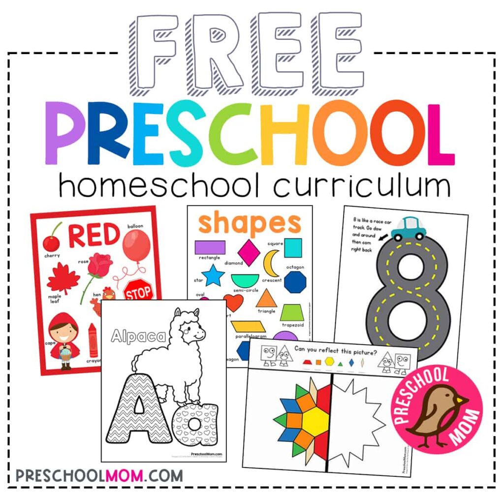 Free preschool homeschool curriculum flyer with worksheet previews