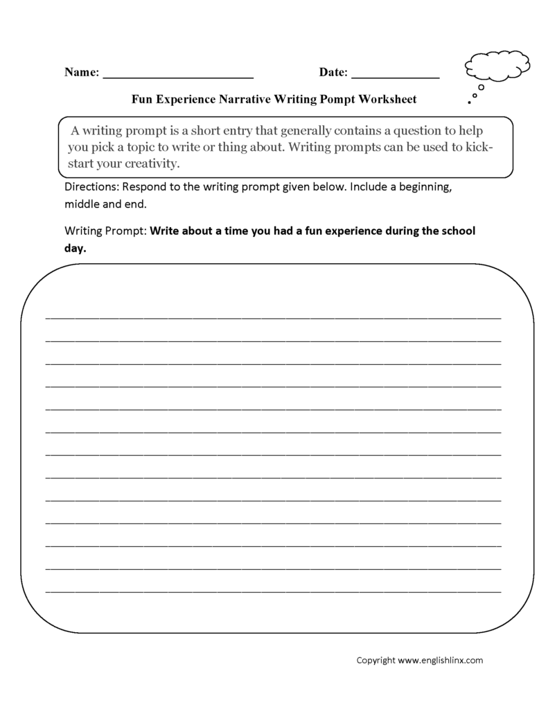 Blank narrative writing worksheet with lined response box