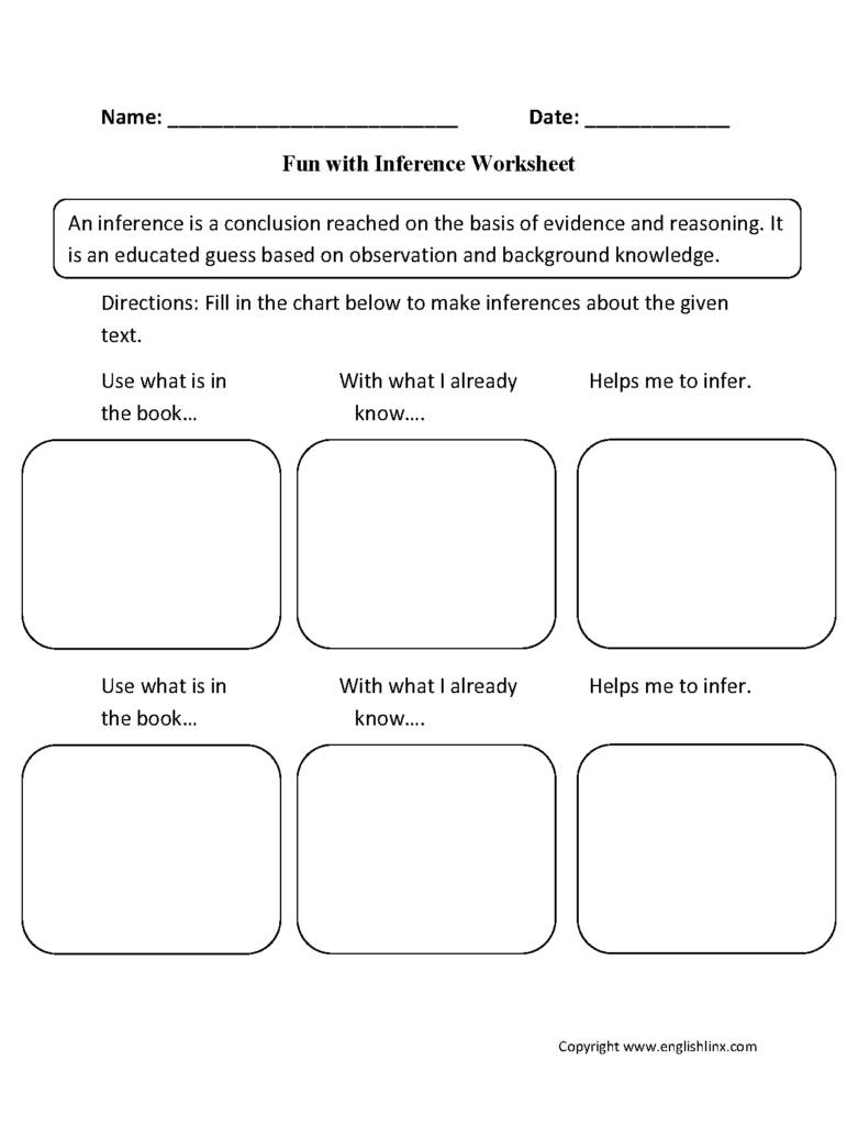 Inference worksheet with blank boxes and instructions