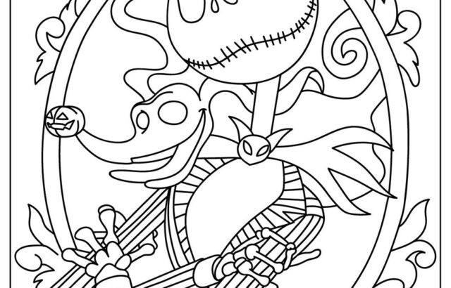 Jack Skellington holding a small pumpkin in oval frame
