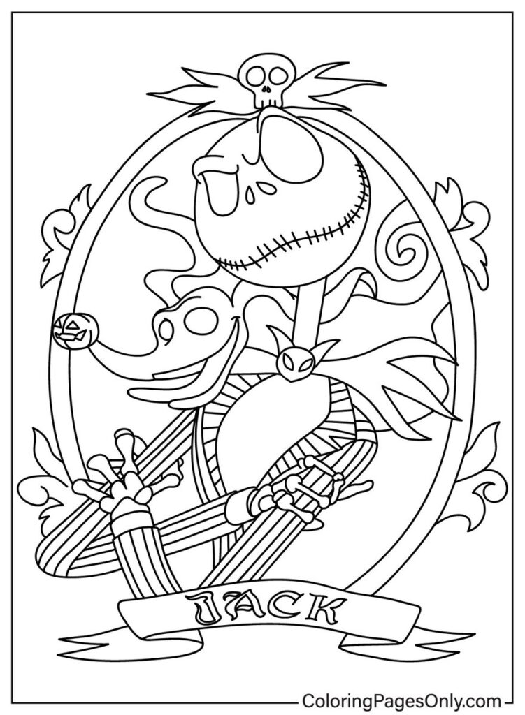 Jack Skellington holding a small pumpkin in oval frame