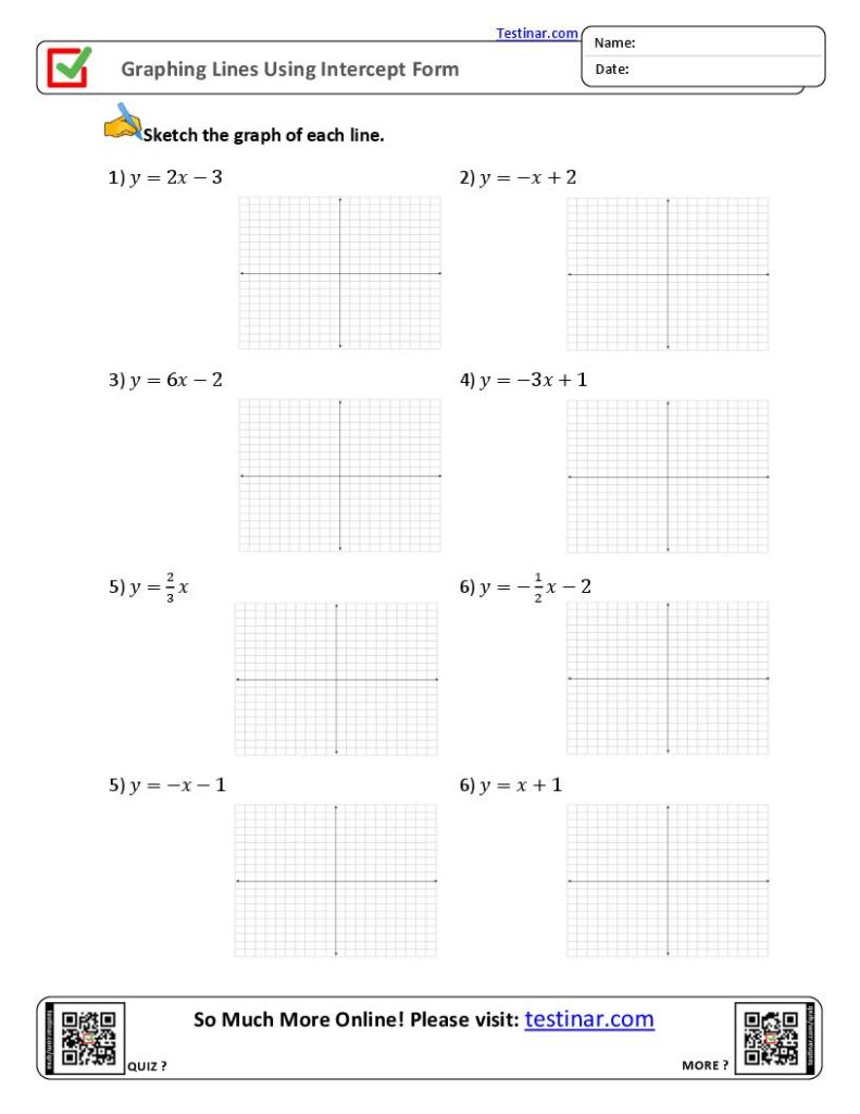 Graphing lines using intercept form worksheet with blank grids