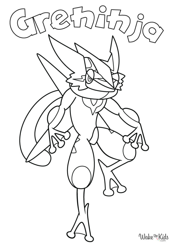 Greninja coloring page with outlined character posing upright