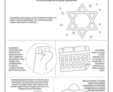 Hanukkah Facts infographic page featuring Star of David and icons.