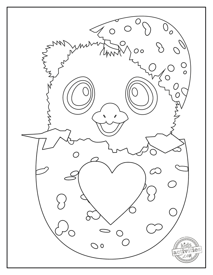 Cute chick hatching from decorated egg coloring page
