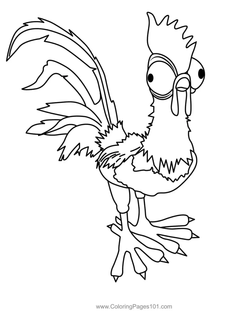 Black-and-white cartoon rooster standing on white background