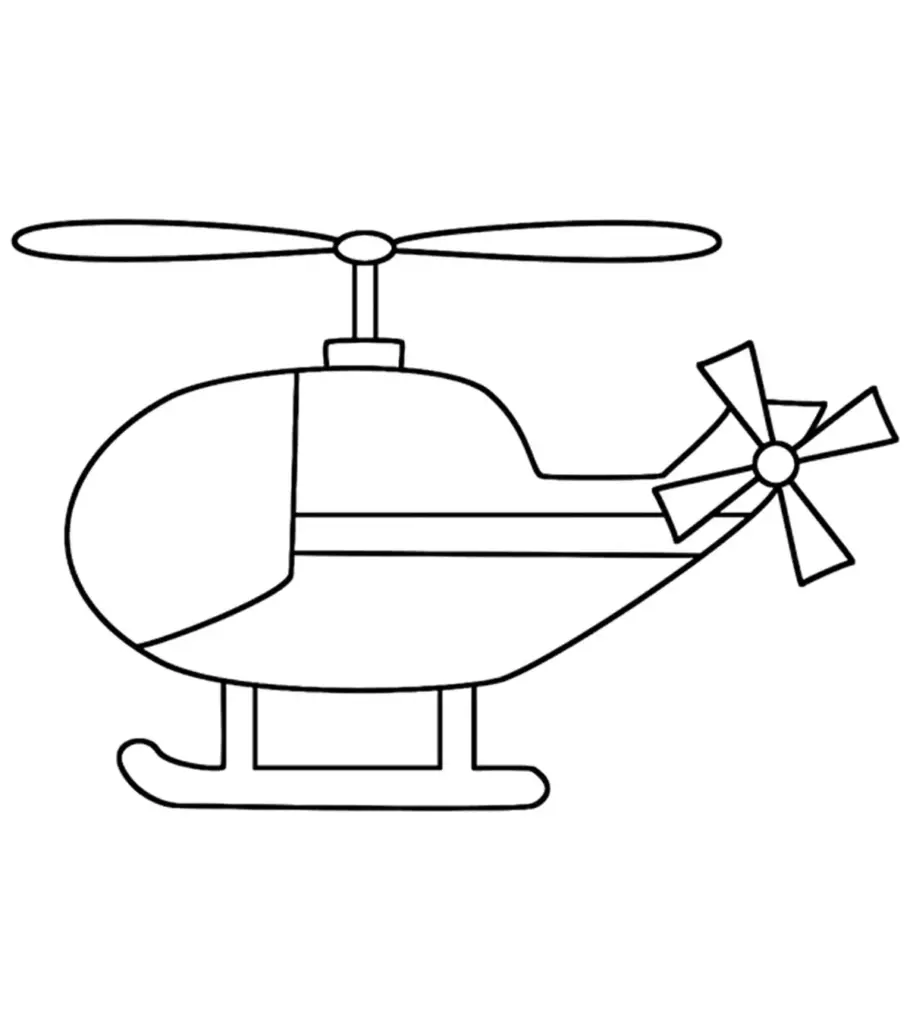 Simple black line drawing of a helicopter on white background