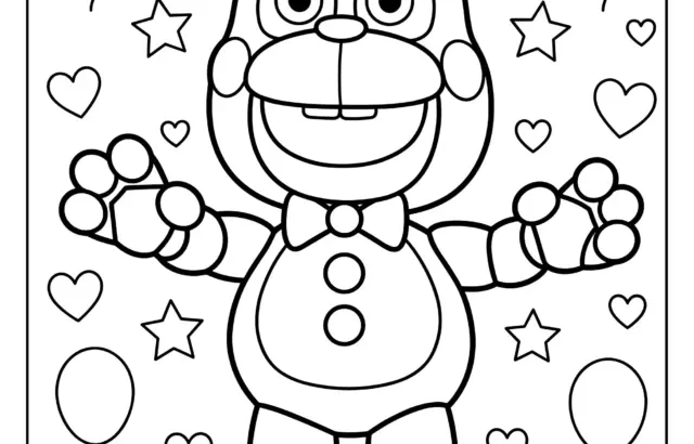 Cartoon bear with top hat, hearts, stars, balloons, and help text