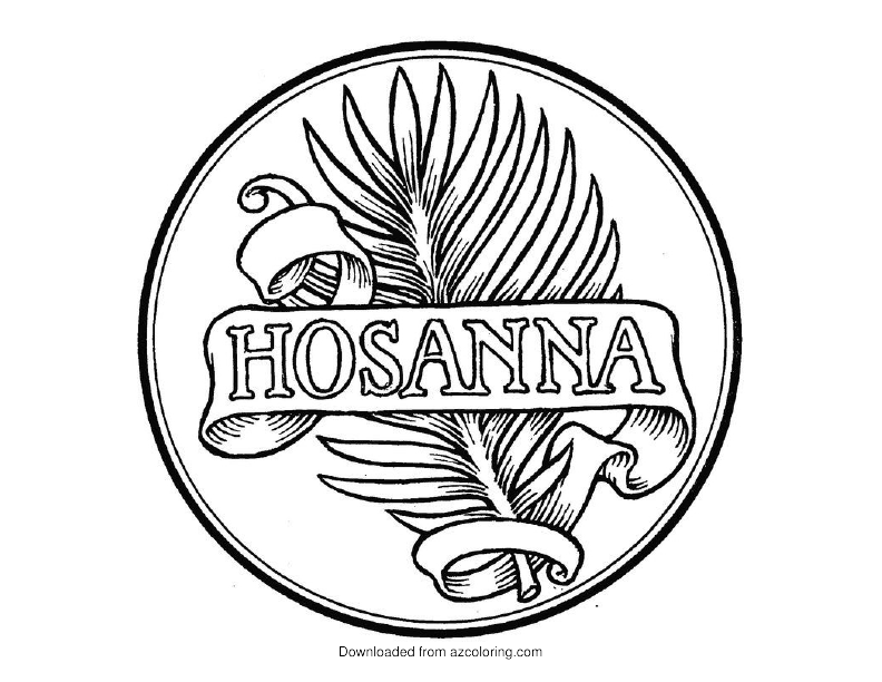 Circular palm frond illustration with HOSANNA banner