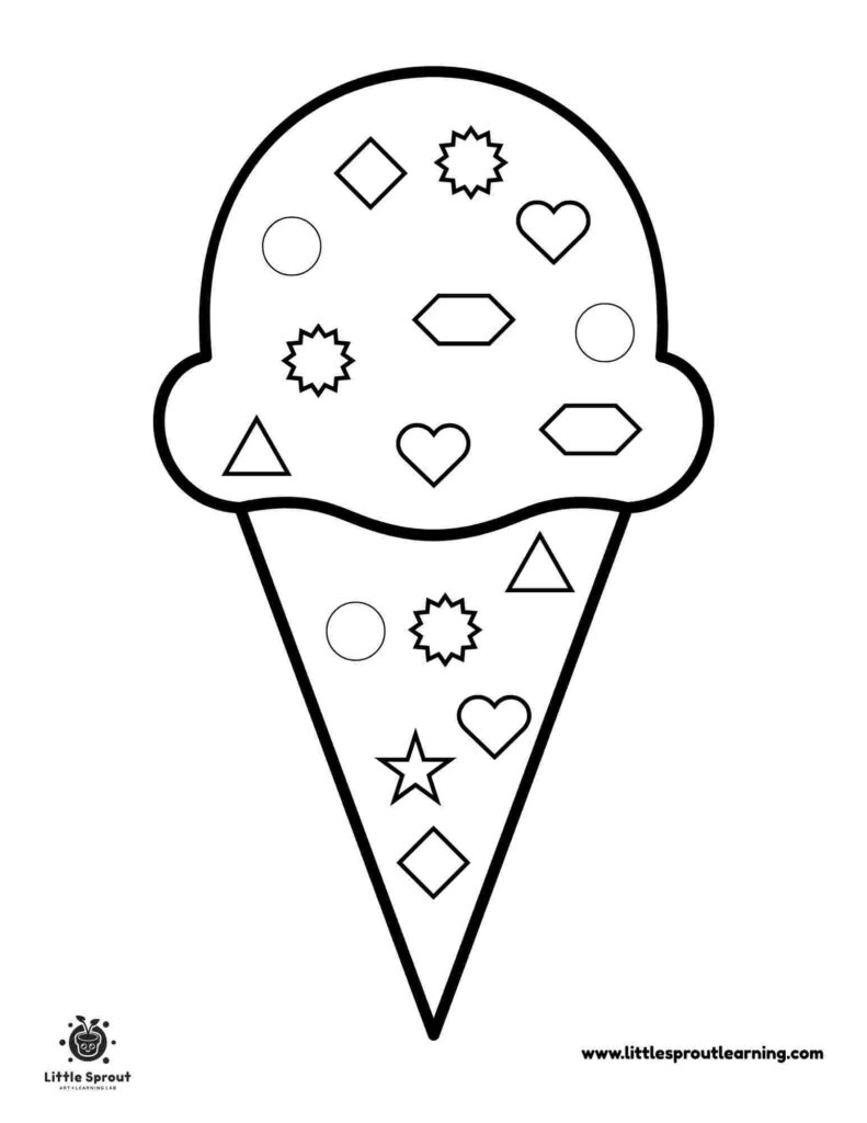 Ice cream cone outline filled with various shapes