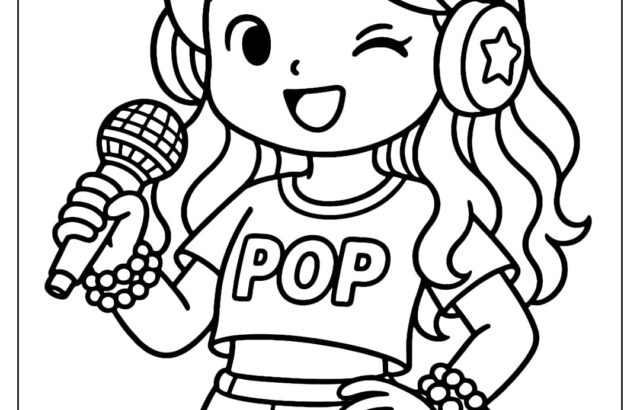 Cartoon girl with cat ears holding microphone