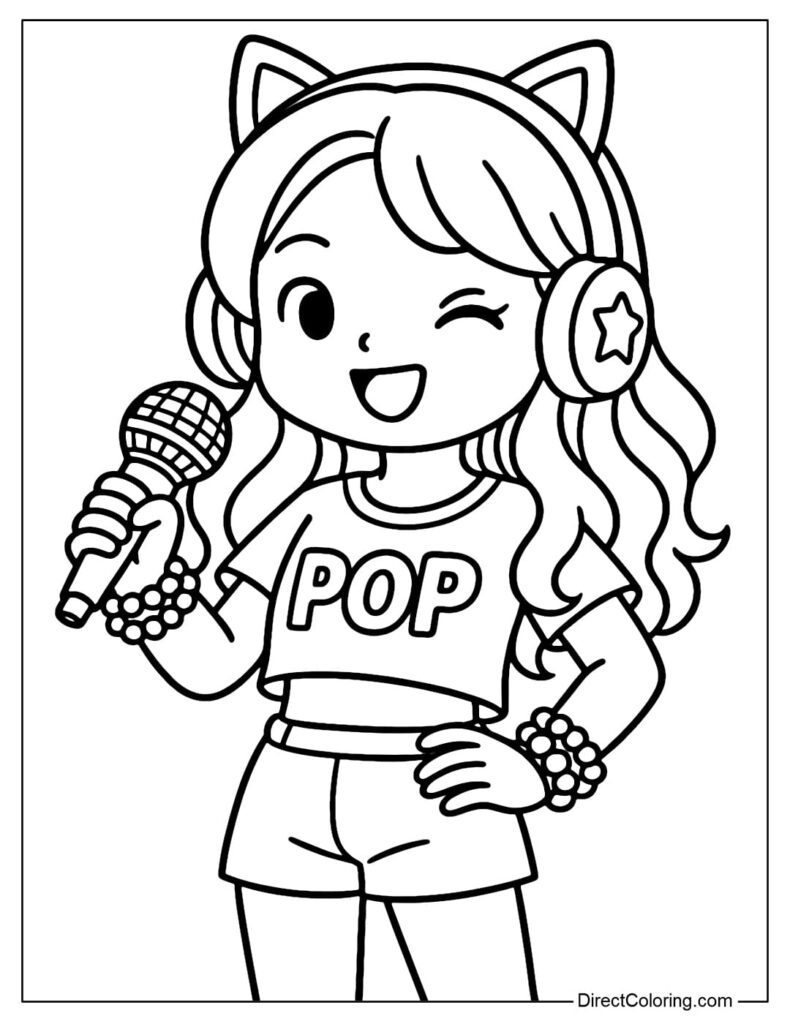 Cartoon girl with cat ears holding microphone