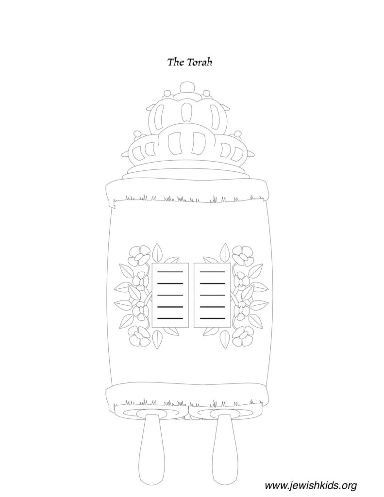 Torah scroll coloring page with floral decorations