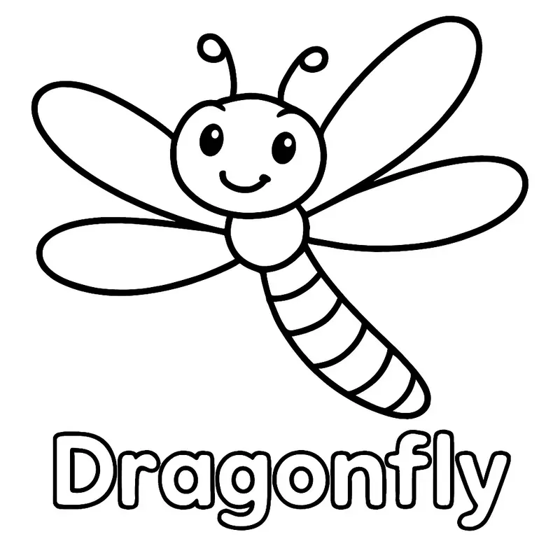 Cute cartoon dragonfly with the word Dragonfly below