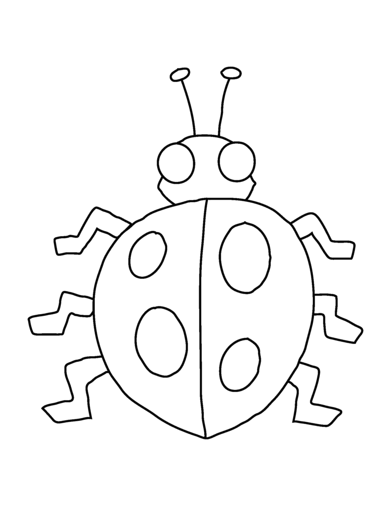 Black outline drawing of a spotted ladybug