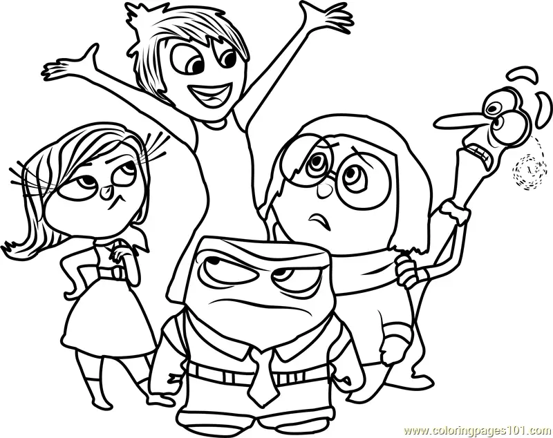 Inside Out characters in black-and-white line drawing