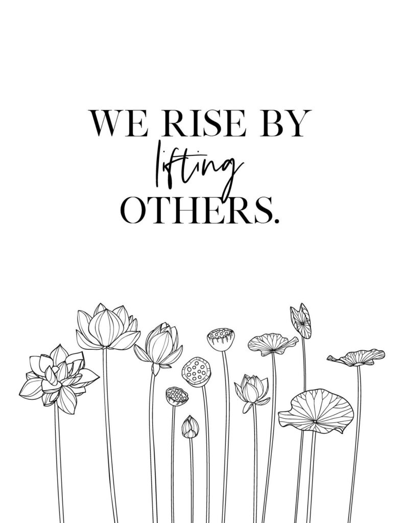 Motivational quote above line-drawn lotus flowers