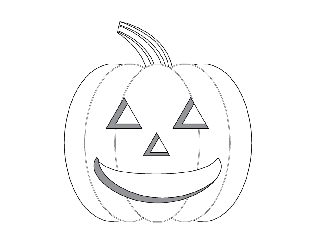 Smiling jack-o'-lantern pumpkin line drawing on white background