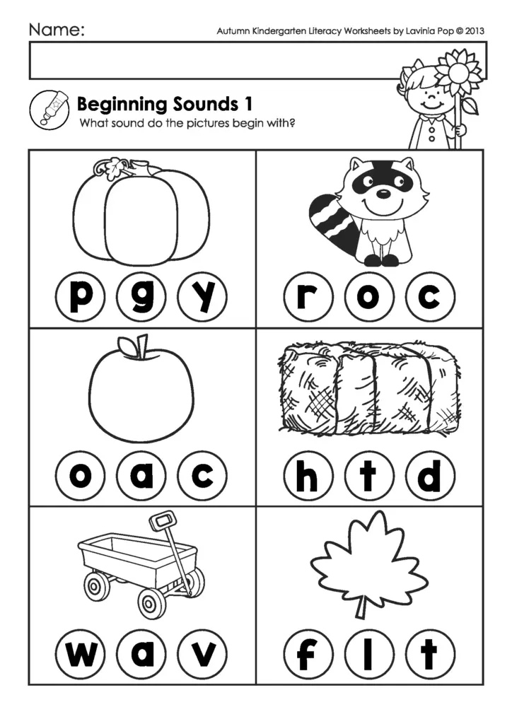 Black-and-white kindergarten worksheet with six picture choices