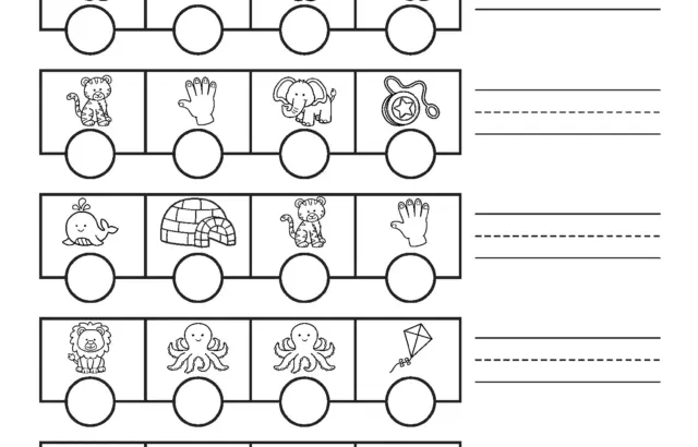 Winter kindergarten literacy worksheet with picture rows