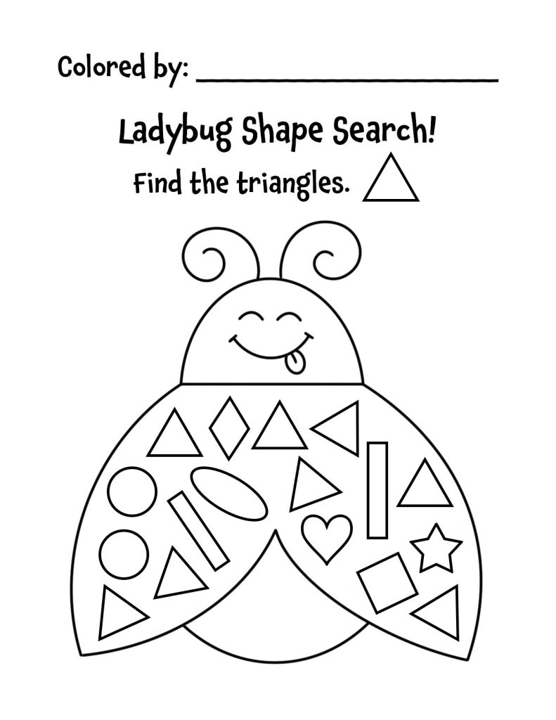 Ladybug shape search worksheet with many outlined shapes
