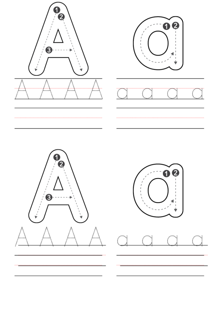 Alphabet handwriting worksheet with uppercase A and lowercase a